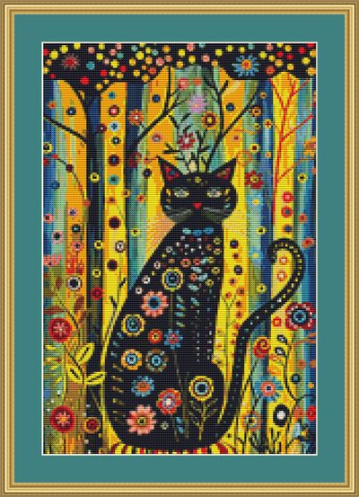 Cat In The Forest Cross Stitch Pattern