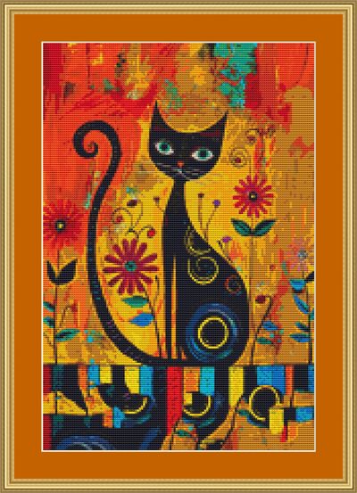 Cat In The Flowers Cross Stitch Pattern