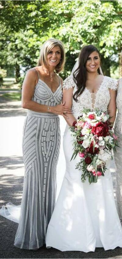 Silver Beading Mother of The Bride Groom Dresses Party Gowns Evening Dress Vestidos