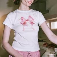 Y2K Bow Print Baby Tee - Thumbnail 1