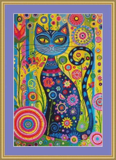 Blue Cat Cross Stitch Pattern