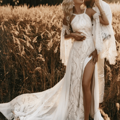 New arrival boho beach wedding dresses lace mermaid with sleeves - Thumbnail 1