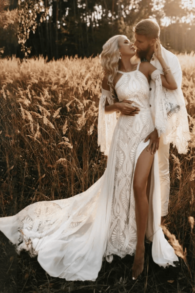 New Arrival Boho Beach Wedding Dresses Lace Mermaid With Sleeves