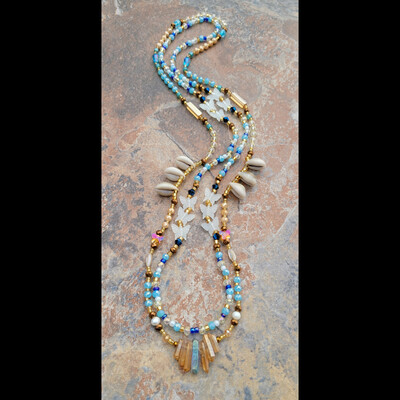 YEMỌJA SHORES 🏝🌊💙🩵 GLOW IN THE DARK CRYSTAL & GEMSTONE HANDMADE WAIST BEAD SET 💫 By Nubian Collection Artwear 👑🎨