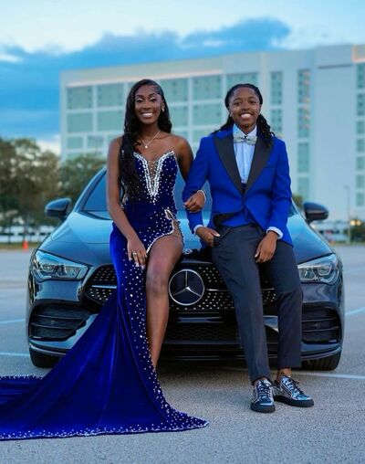 Royal Blue Mermaid Beading Crystals African Girl Prom Dresses Evening Dress