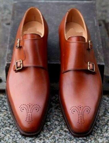 Elegant Design Handmade Men Tan color Brogue formal Shoes, Men Dress monk shoes