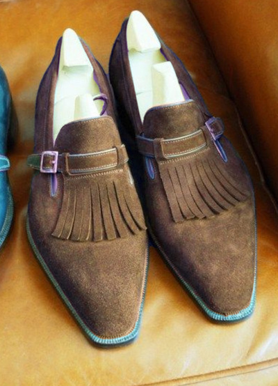 Handmade Brownish Suede Single Monk Strap Shoes
