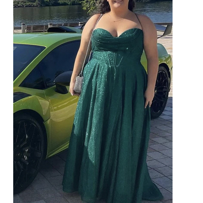 Plus Size Green Prom Dresses Spaghetti Straps