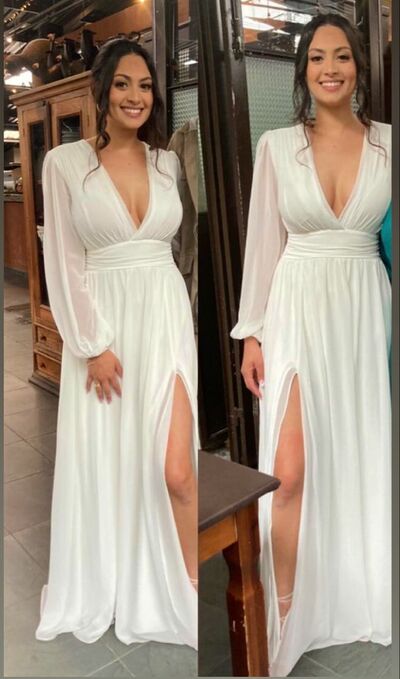 Simple Chiffon Beach Boho Wedding Dress Bridal Gown
