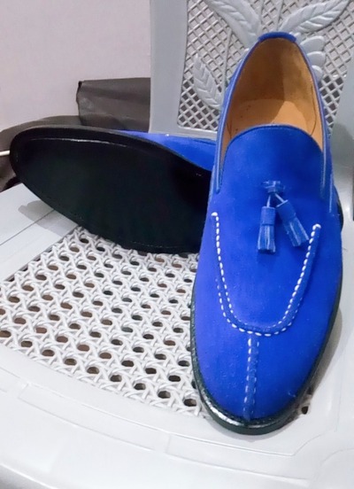 Split Toe Blue Suede Tassel Loafers Shoes For Men