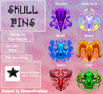 Glow in the Dark Pins - Animal Skulls