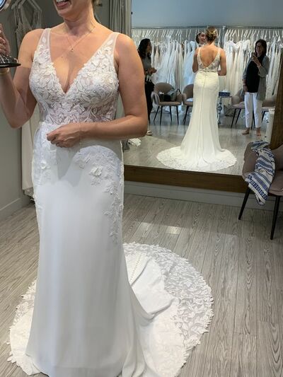 Simple V Neck Lace Wedding Dress Bridal Gown