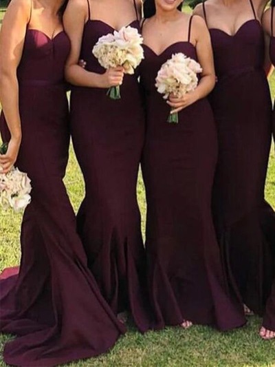 Burgundy Bridesmaid Dresses Mermaid Spaghetti Straps