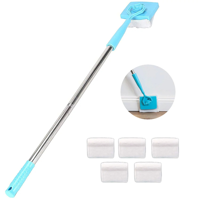 Baseboard Cleaner Tool with Handle, 5 Reusable Cleaning Pads, No-Bending Mop Baseboard Cleaner Tool Long Handle Adjustable Baseboard Cleaner