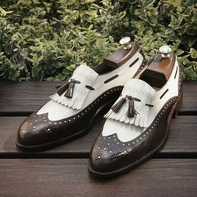 Handmade Men two tone shoes, Men formal shoes, Men Brown and white shoes