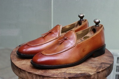 Men's New Handmade Brown Leather Teasels Style Slip On Stylish Loafers Dress & Formal Wear Shoes