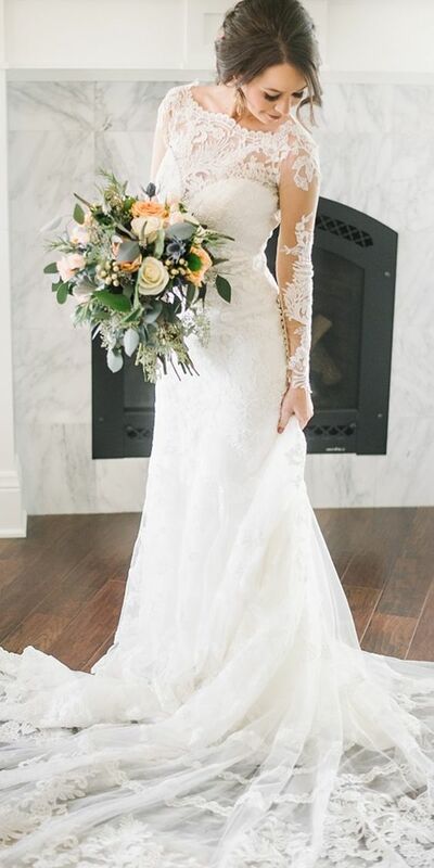 Simple Boho Lace Long Sleeve Wedding Dress Bridal Dresses
