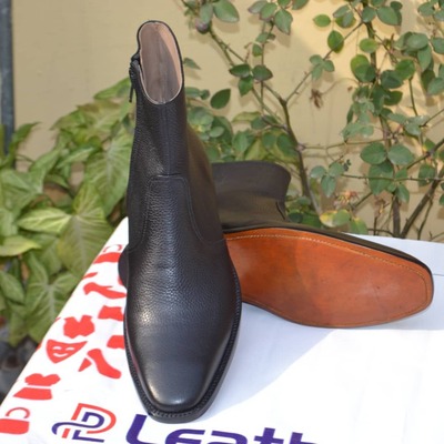 Crafted Leather Bespoke Men Shoes Black Genuine Calfskin Leather Side Zipper Jodhpur Boot