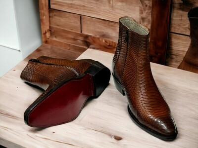 Men Side Zipper Ankle Boots Two Tone Burnish Toe Cap toe Dress Boots