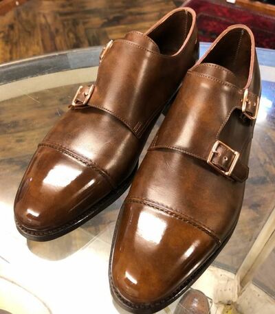Men's Hand Stitch Brown Oxfords Double Monk Leather Shoes