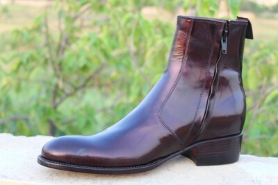 New Handmade Men’s Fashion Brown Patent Glassy Leather Boots