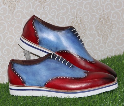 Mens New Handmade Formal Shoes Multi Colored Leather Wing Tip Stylish Lace Up Boots