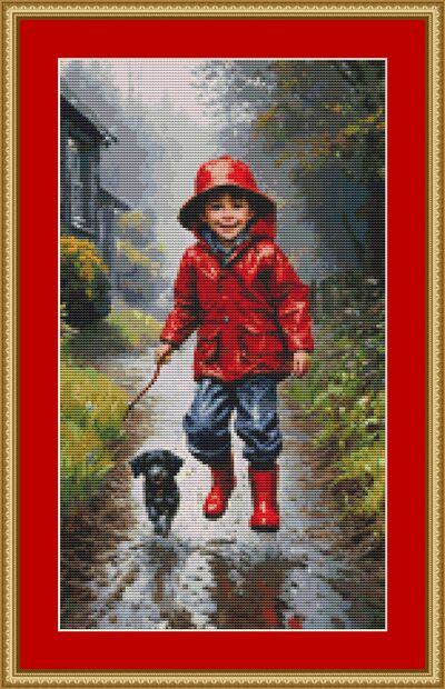 Playing In The Rain Cross Stitch Pattern