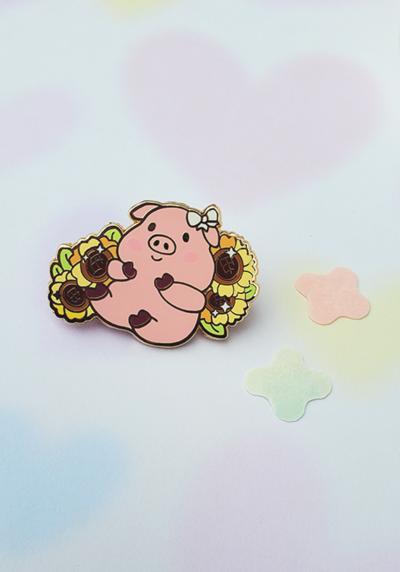 Pig with Sunflowers Enamel Pin