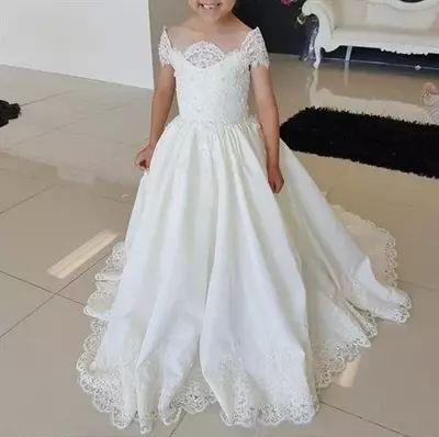 Off Shoulder Short Sleeve Flower Girl Dresses Lace Beaded Applique First Holy Communion Dress Girls Pageant Dresses Party Kids Teens