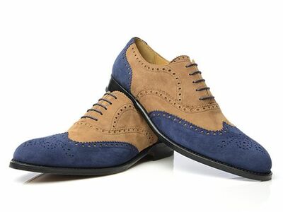 Handmade Men's Graceful Brown & Blue Suede Wingtip Oxford Shoes Handcrafted Leather Shoes
