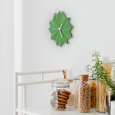 Origami Green - unique bicolor wooden wall clock with 2 shades of green