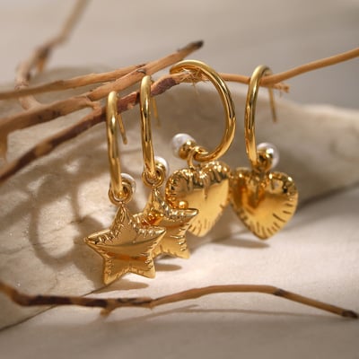 18k gold stainless steel pearl C-shaped love-shaped earrings