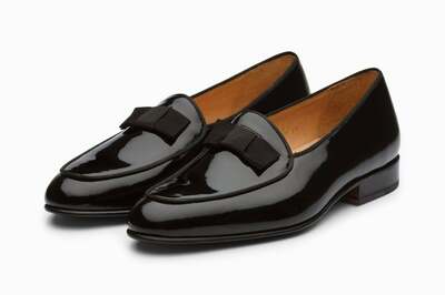 New Handmade Men's Bespoke Black Patent Loafers Shoes
