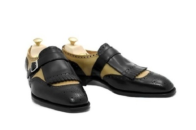 Handmade Men two tone monk shoes, Men formal shoes, Men Ivory and black shoes