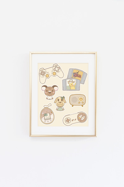 Cozy Gaming Supplies in Cream B Collage Print