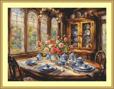 Victorian Dining Room Cross Stitch Pattern