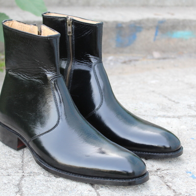 Crafted leather bespoke men dress shoes glassy black patent leather side zipper jodhpur boot - Thumbnail 4