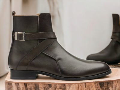 Ankle High Handmade Men's Chocolate Brown Leather Boot, Jodhpurs Boot