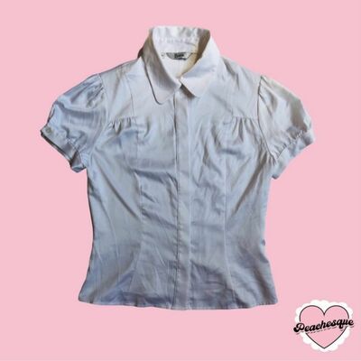 White Collared Blouse Horror Game Protagonist | Vintage Y2K Fairy Grunge Inspired | Short sleeves Schoolgirl Uniform