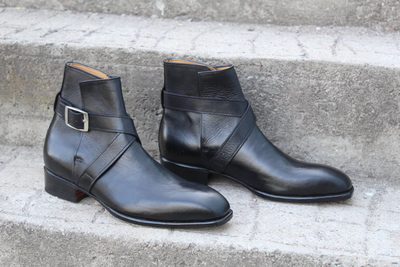 Crafted Leather Classic Men Dress Shoes Black Leather Buckle Strap Military Jodhpur Boot