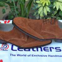 Crafted Leather Brown Suede Leather Wingtip Oxford Lace up Dress Shoes For Men  - Thumbnail 1