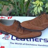 Crafted Leather Brown Suede Leather Wingtip Oxford Lace up Dress Shoes For Men  - Thumbnail 2