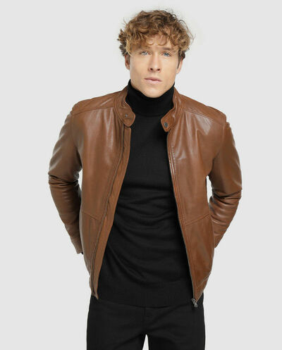 Handmade Men Brown Leather Jacket Men Biker Moto Pure Lambskin Leather Jacket