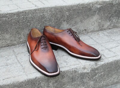 Crafted Leather Classic Brown Leather Double Norwegian Welted Oxford Lace up Dress Shoes