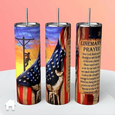 Lineman's Prayer American Flag tumbler