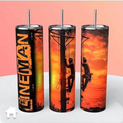 Lineman Climbing at Sunrise tumblers