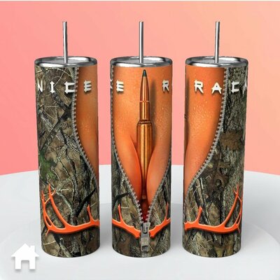 "Nice Rack" Camo Zipper Bullet Ammo hunting tumbler