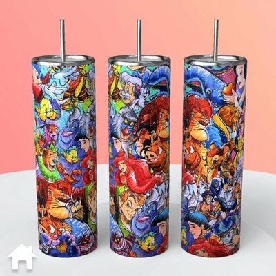 Disney Characters Sketch tumbler Simba Peter Pan Gepetto Hook Cheshire
