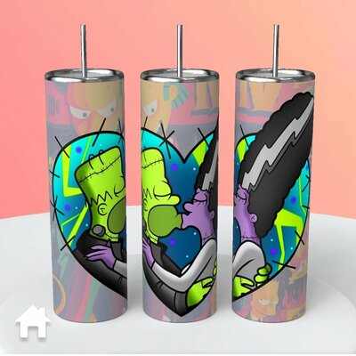 Simpsons Homer Marge as Frankenstein and Bride Tumbler