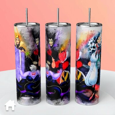Disney Villains Watercolor Ursula Maleficent Evil Queen Tumbler